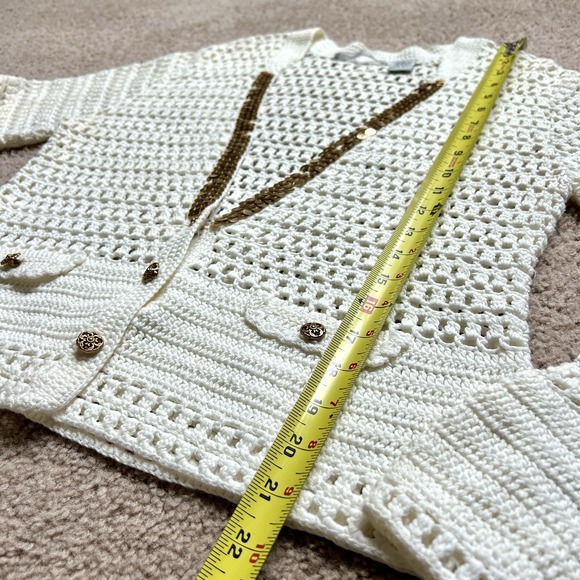 Lucidity Crotchet Sequined White Cardigan Embellished Filigree Buttons Size XL - Picture 3 of 10